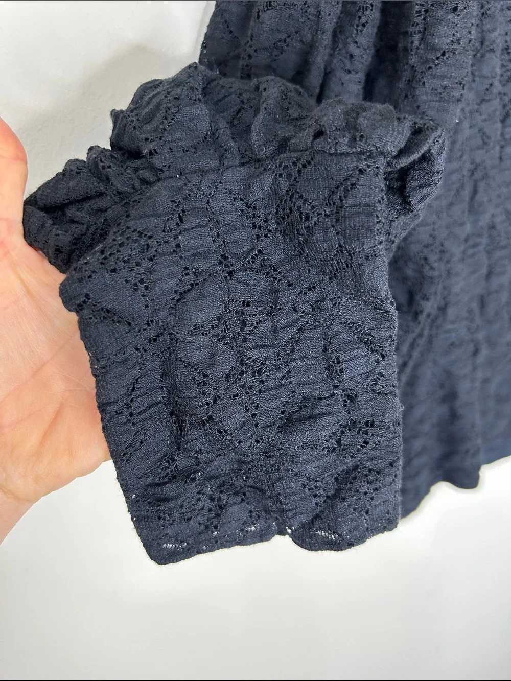 FREE PEOPLE Tea Time Lace Puff Sleeve Blouse Black Size Medium
